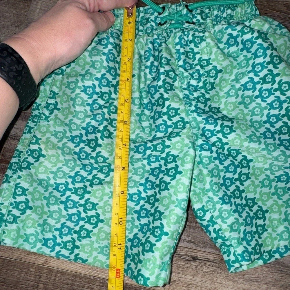 Beach Bros‎ Boys Green Turtle Print Swim Trunks Size 6 Mesh Lined Board Shorts